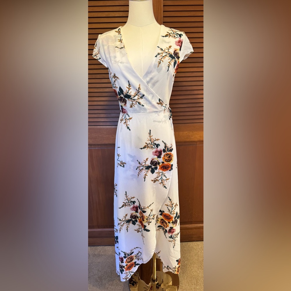 Sheer White Floral Wrap Dress